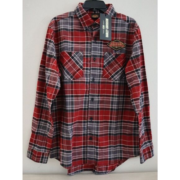 Harley-Davidson 96646-23VM Men's Sz M Red Plaid 120th Anniversary L/S Shirt - Picture 1 of 8